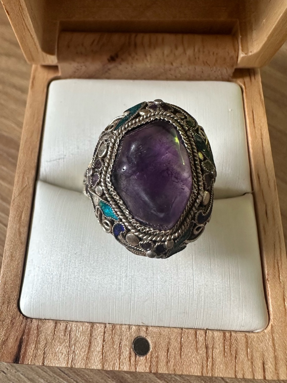 Sterling Vintage Amethyst Statement Ring adjustable